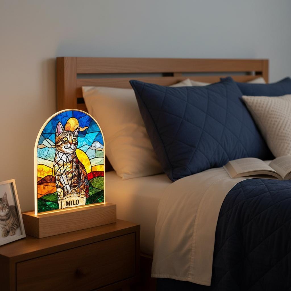 Personalized Cat Memorial  Acrylic Stained Glass Night Light, Cat With Name, Custom Pet Image Gift, Loss of Pet Sympathy Gift - image 5