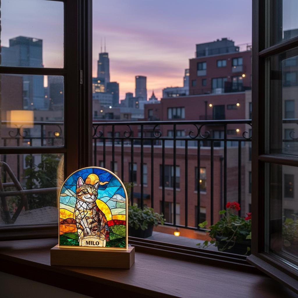 Personalized Cat Memorial  Acrylic Stained Glass Night Light, Cat With Name, Custom Pet Image Gift, Loss of Pet Sympathy Gift - image 6