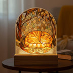 Personalized Orange Cat Sleeping  Acrylic Stained Glass Night Light, Custom  Cat With Name and Image Gift, Cat Lover Gift