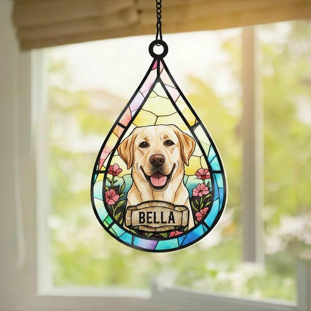 Personalized Dog Memorial Suncatcher, Custom Dog Photo Gift, Teardrop Dog Memorial Suncatcher, Dog Loss Keepsake, pet sympathy gift