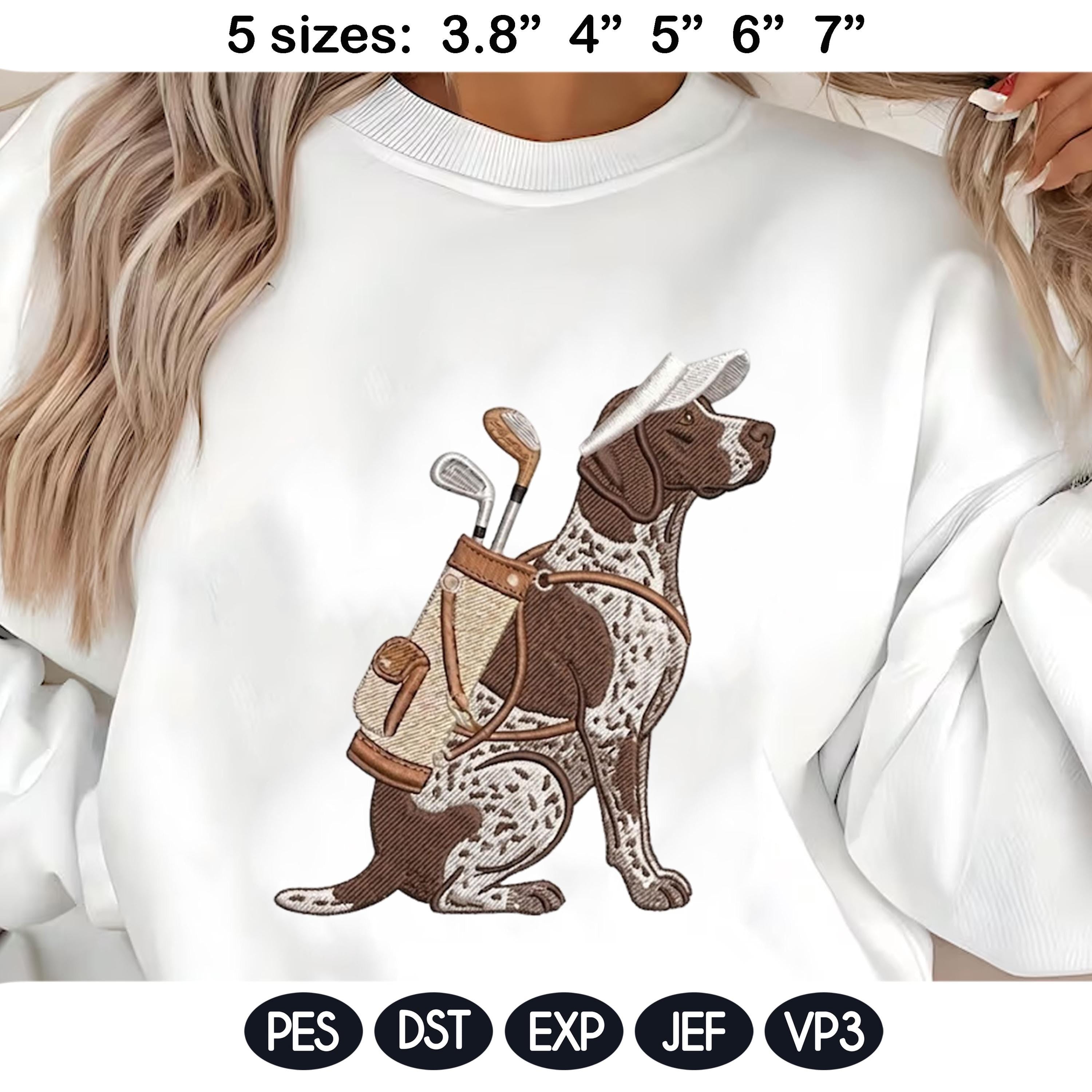 Pointer Dog Golf Embroidery Design, German Shorthaired Pointer Embroidery File, Cute Hunting Dog Golfer, 5 sizes, Digital Download - image 3