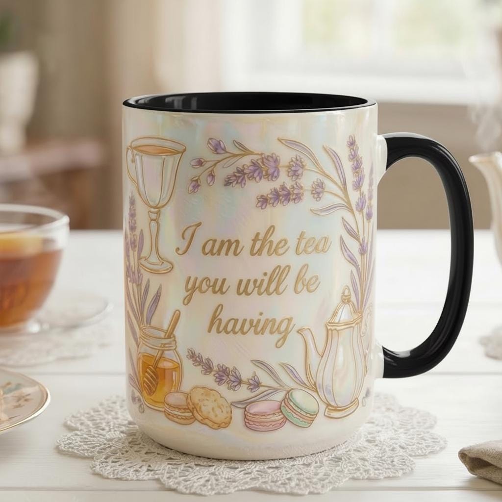 I Am The Tea You Will Be Having Mug, Faux 3D Lavender Design, 2D Flat Bookish Tea Romance Reader Gift - image 5