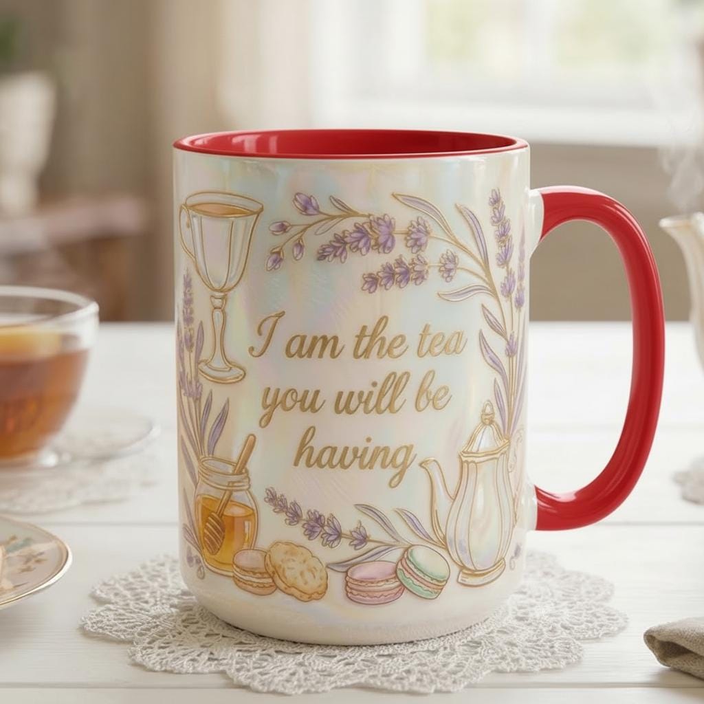 I Am The Tea You Will Be Having Mug, Faux 3D Lavender Design, 2D Flat Bookish Tea Romance Reader Gift - image 6