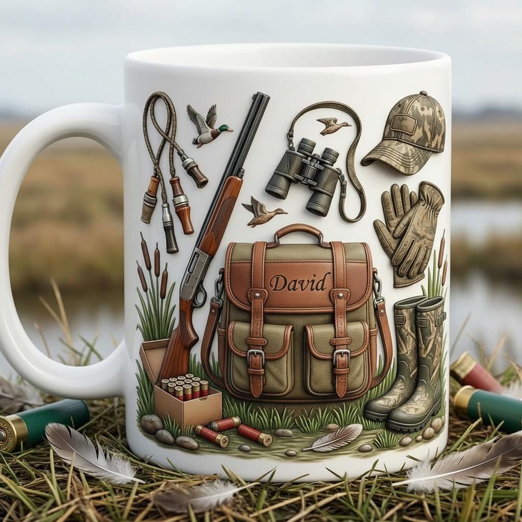 Custom Name Hunting Faux 3D Effect Accent Mug, Nature Lover Hunter Coffee Mug, Gift For Him, Father's Day Gift, Duck Hunting 2D Flat Mug - image 3