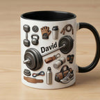 Custom Name Fitness Faux 3D Mug, Custom Name Coffee Cup For Gym Enthusiasts 2D Flat Mug