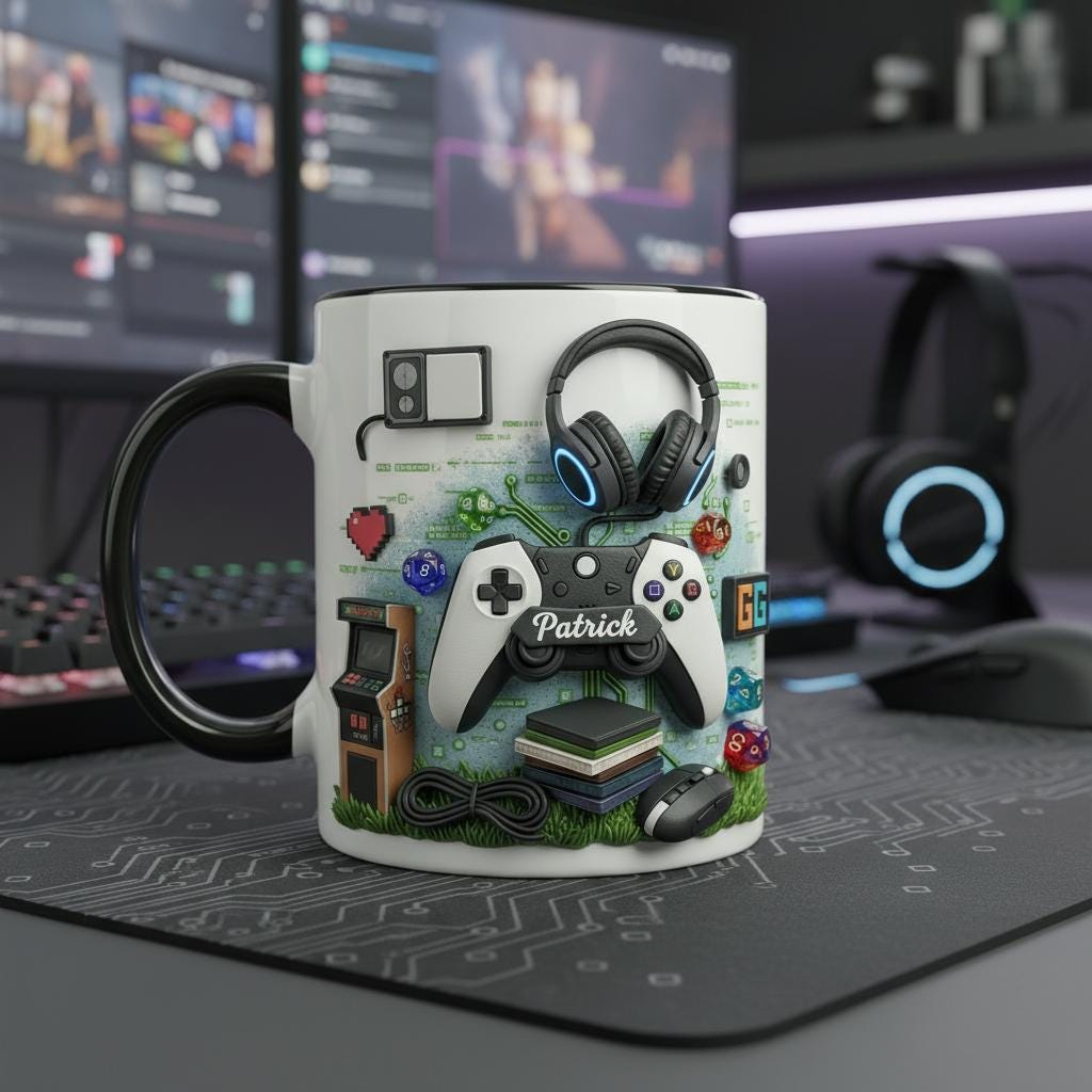 Personalized Video Gamer Mug, Custom Name Gaming Lover Coffee Cup, Gift for Streamer Mugs