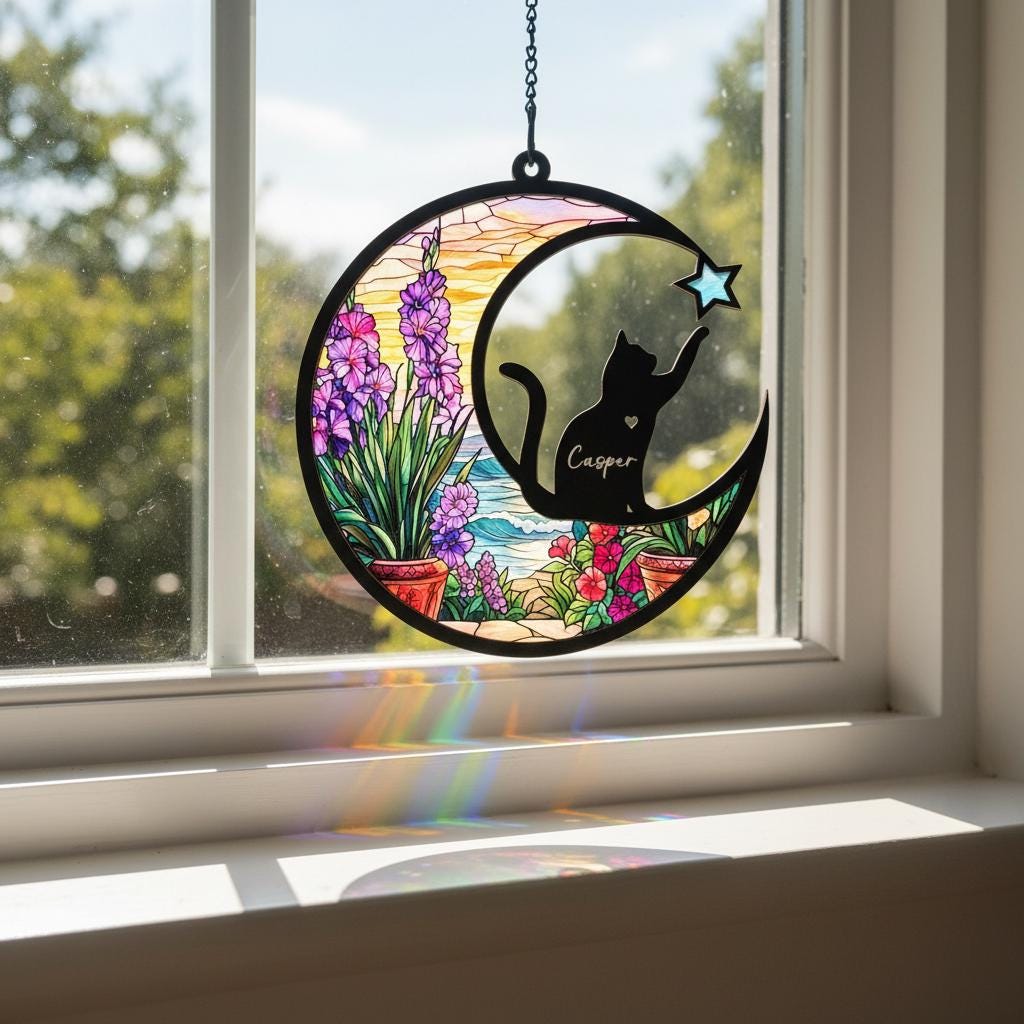 Personalized Cat Memorial With Cat Suncatcher, Custom Loss Of Cat Sympathy Gift, Cat Remembrance Gift , Cat Memorial Gift - image 5