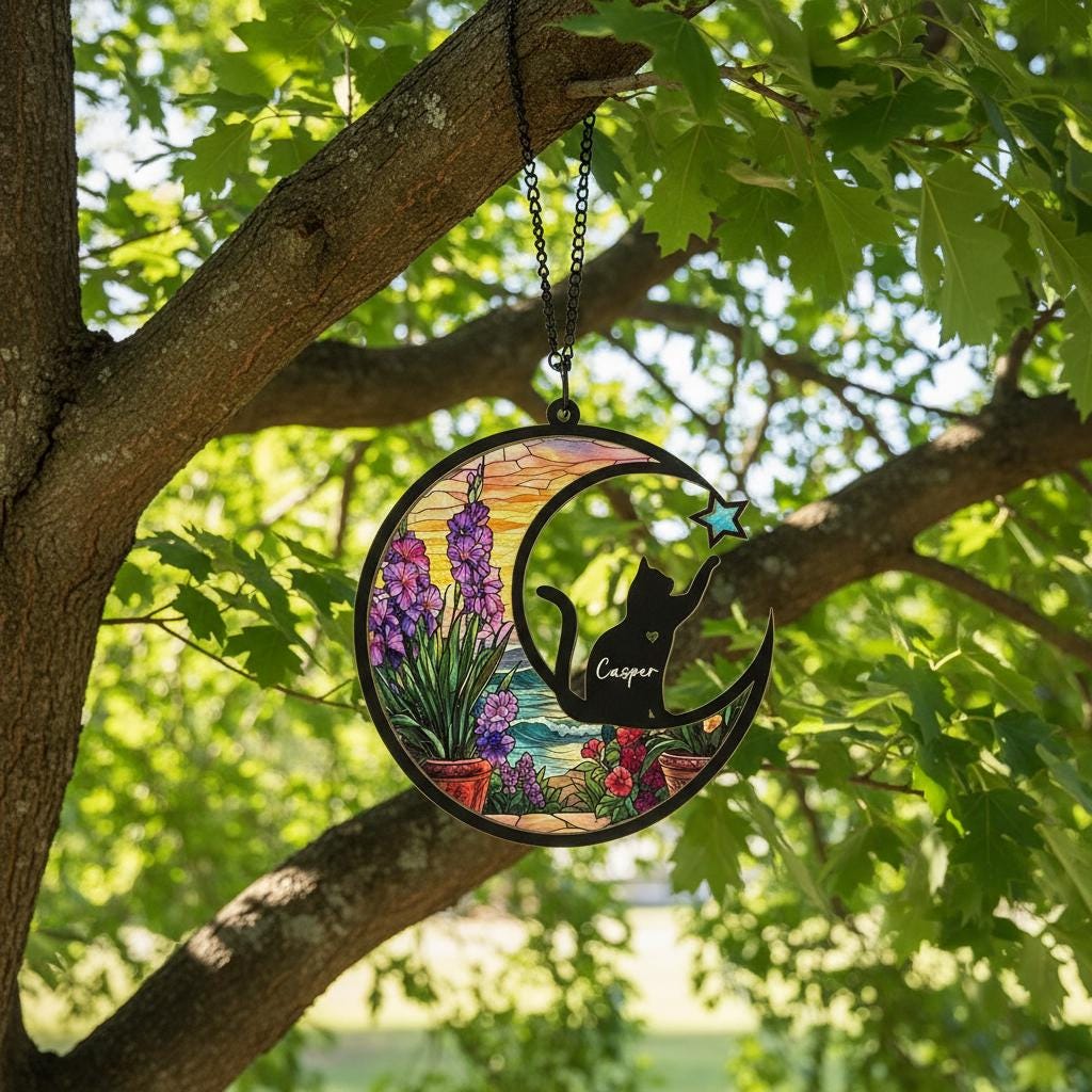 Personalized Cat Memorial With Cat Suncatcher, Custom Loss Of Cat Sympathy Gift, Cat Remembrance Gift , Cat Memorial Gift - image 7