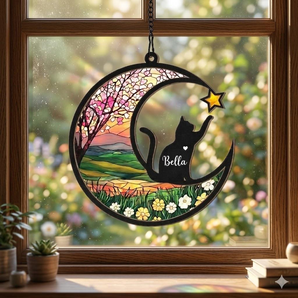 Personalized Cat Memorial With Cat Suncatcher, Custom Loss Of Cat Sympathy Gift, Cat Memorial Gift, Gift For Cat Lovers, In Loving Memory