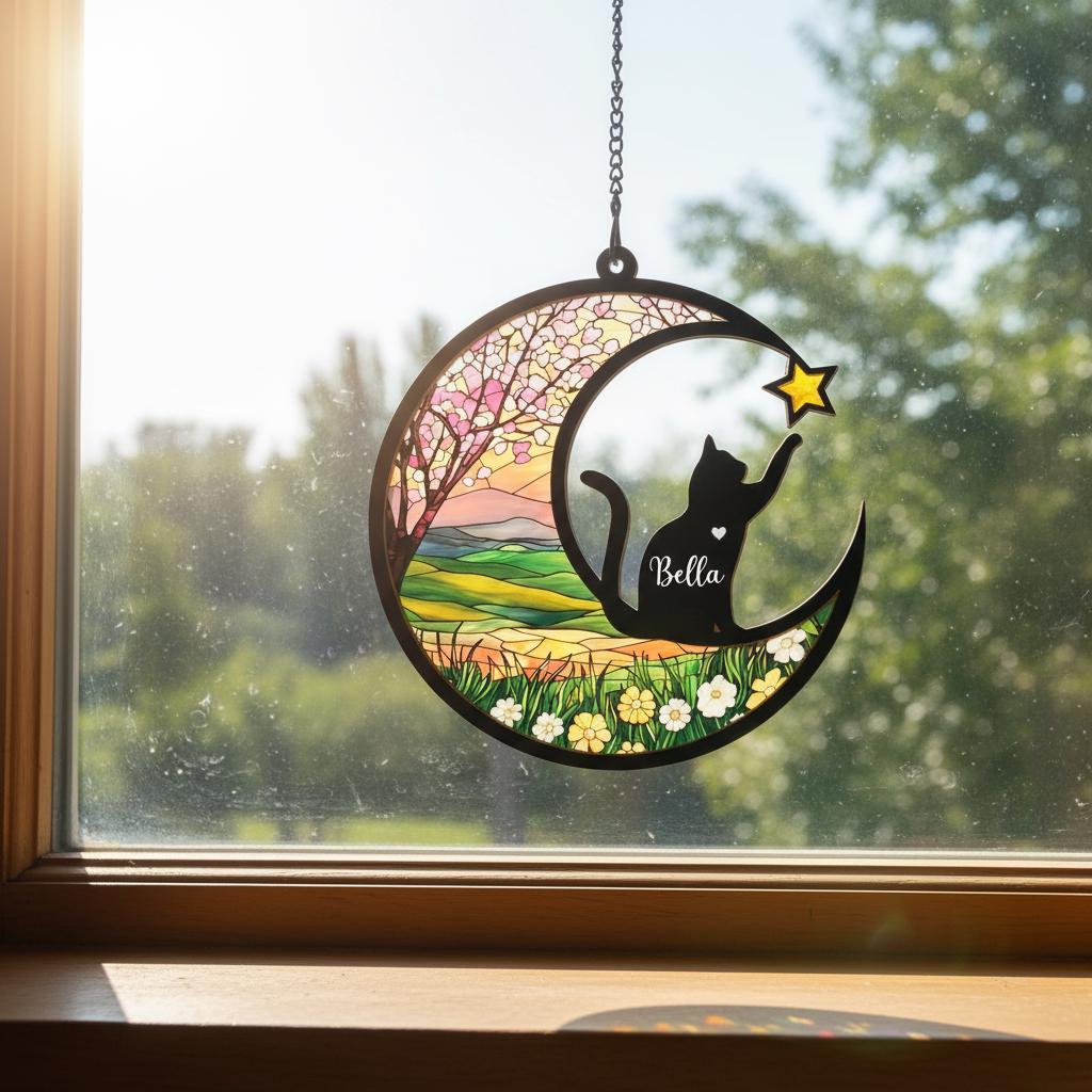 Personalized Cat Memorial With Cat Suncatcher, Custom Loss Of Cat Sympathy Gift, Cat Memorial Gift, Gift For Cat Lovers, In Loving Memory - image 4