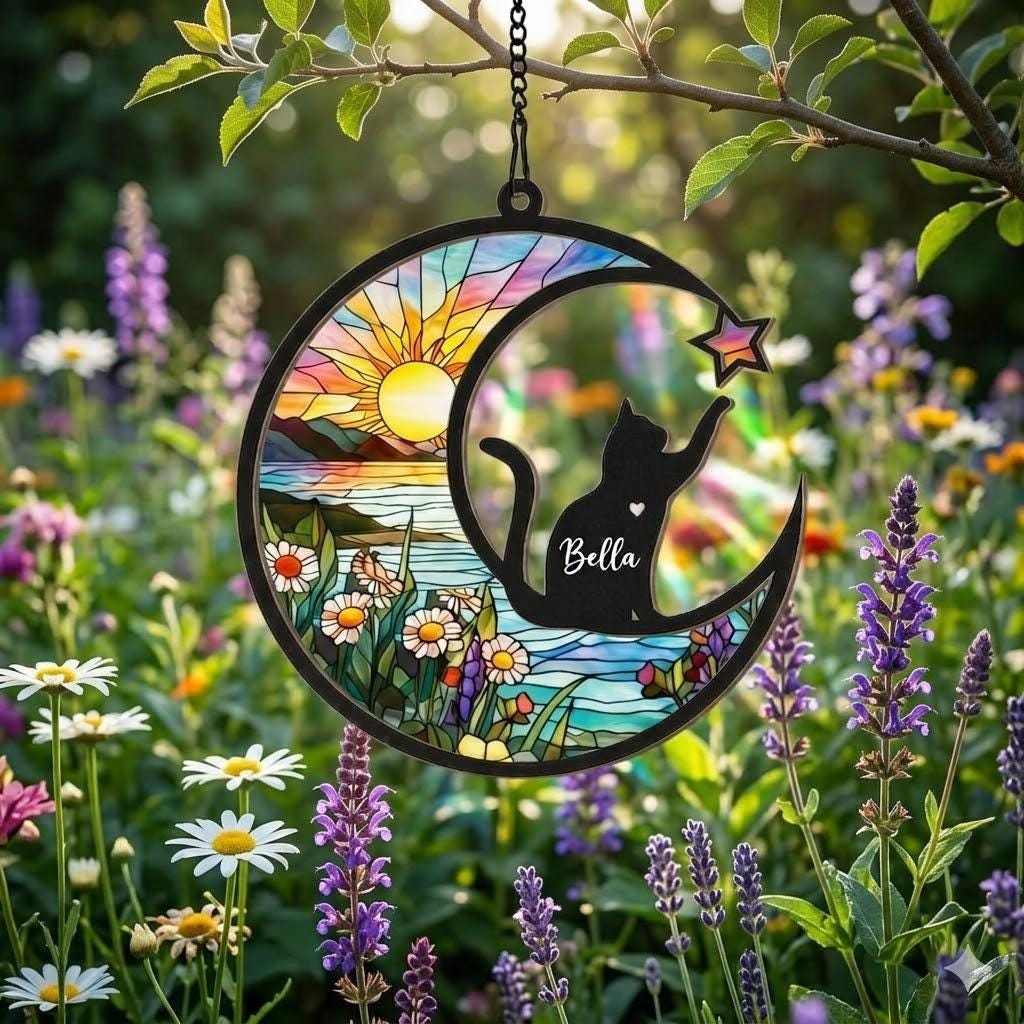 Personalized Cat Memorial With Cat Suncatcher, Custom Loss Of Cat Sympathy Gift, Gift For Cat Lovers, In Loving Memory, Cat Memorial Gift - image 6