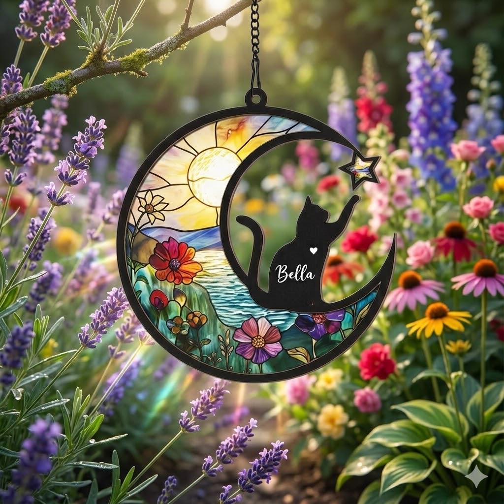 Personalized Cat Memorial With Cat Suncatcher, Custom Loss Of Cat Sympathy Gift, Gift For Cat Lovers, In Loving Memory, Pet lover Gift - image 4