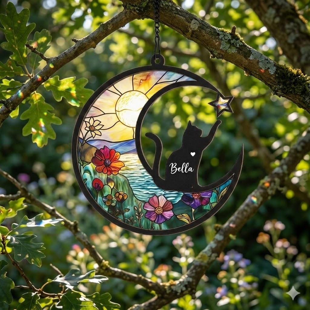Personalized Cat Memorial With Cat Suncatcher, Custom Loss Of Cat Sympathy Gift, Gift For Cat Lovers, In Loving Memory, Pet lover Gift - image 6
