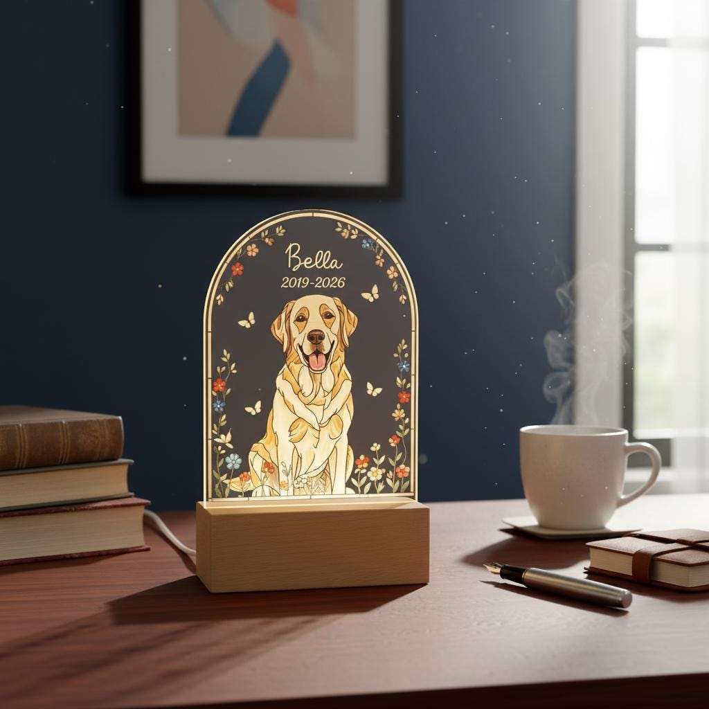Personalized Pet Photo Memorial Night Light: Dog Cat Loss Sympathy Gift, Lover Gift - image 5