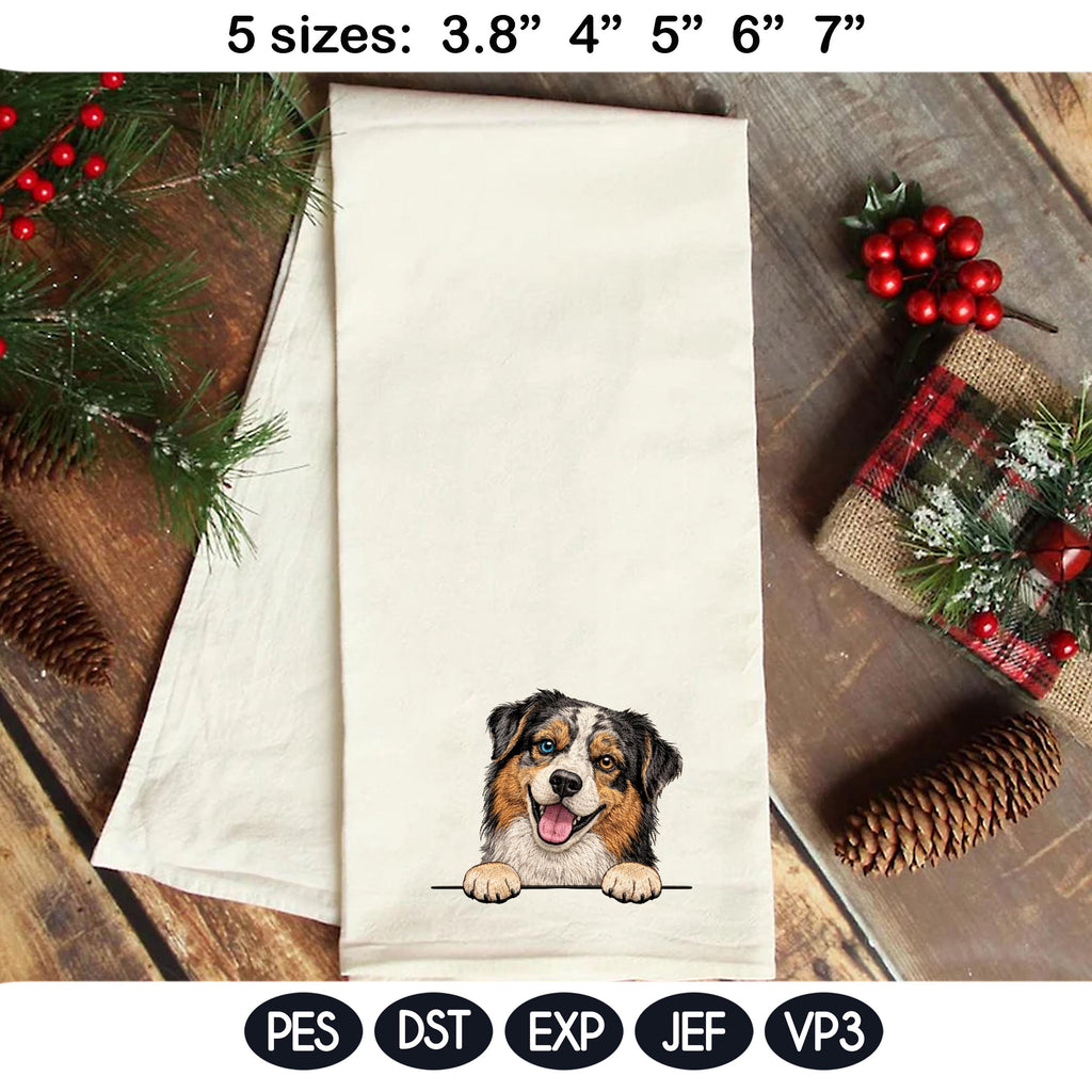 Cute Aussie Puppy Peek Dog Embroidery Design, Australian Shepherd In The Hoop Pattern, Adorable Pet Lover Gift Machine Embroidery File - image 4
