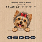 Cute Yorkie Puppy Peek Dog Embroidery Design With Bow, Yorkshire Terrier In The Hoop Pattern, Dog Mom Gift Machine Embroidery File