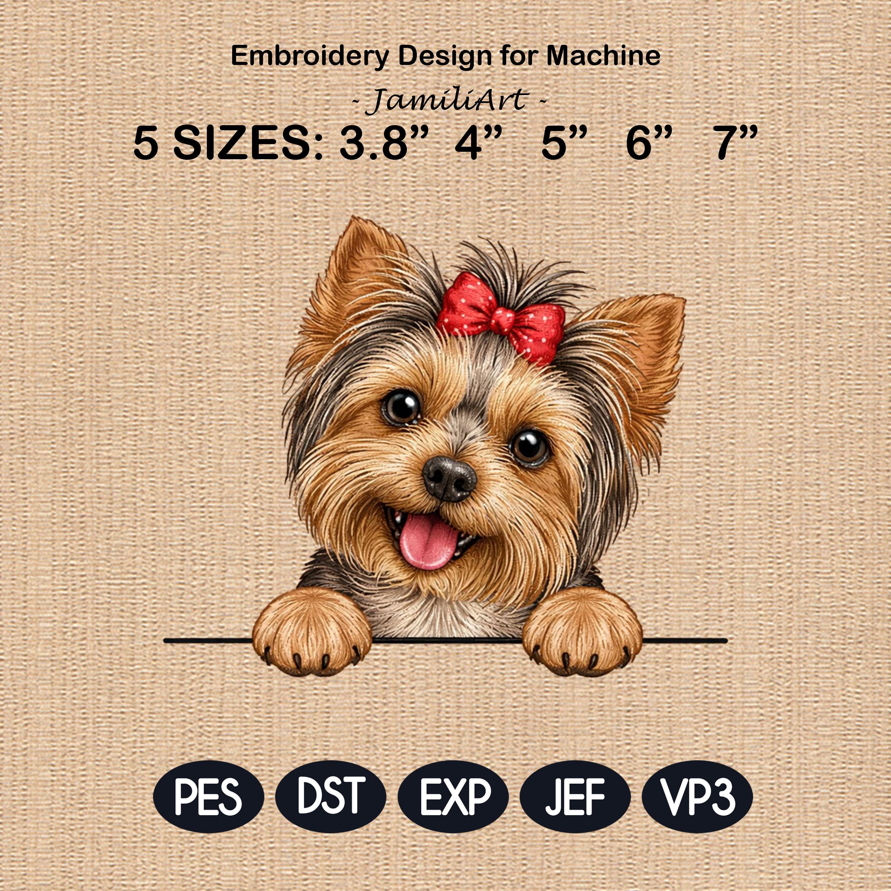 Cute Yorkie Puppy Peek Dog Embroidery Design With Bow, Yorkshire Terrier In The Hoop Pattern, Dog Mom Gift Machine Embroidery File