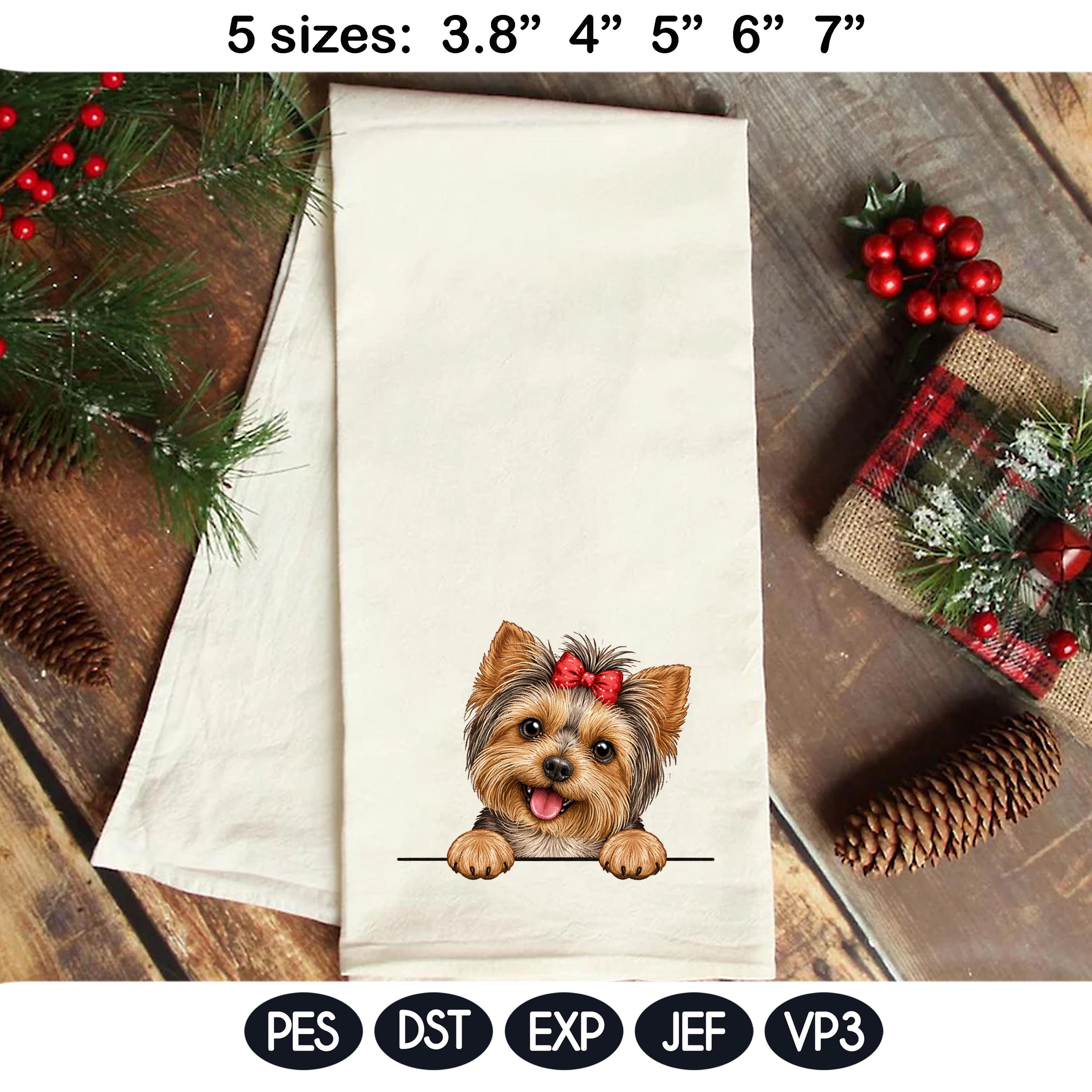 Cute Yorkie Puppy Peek Dog Embroidery Design With Bow, Yorkshire Terrier In The Hoop Pattern, Dog Mom Gift Machine Embroidery File - image 5