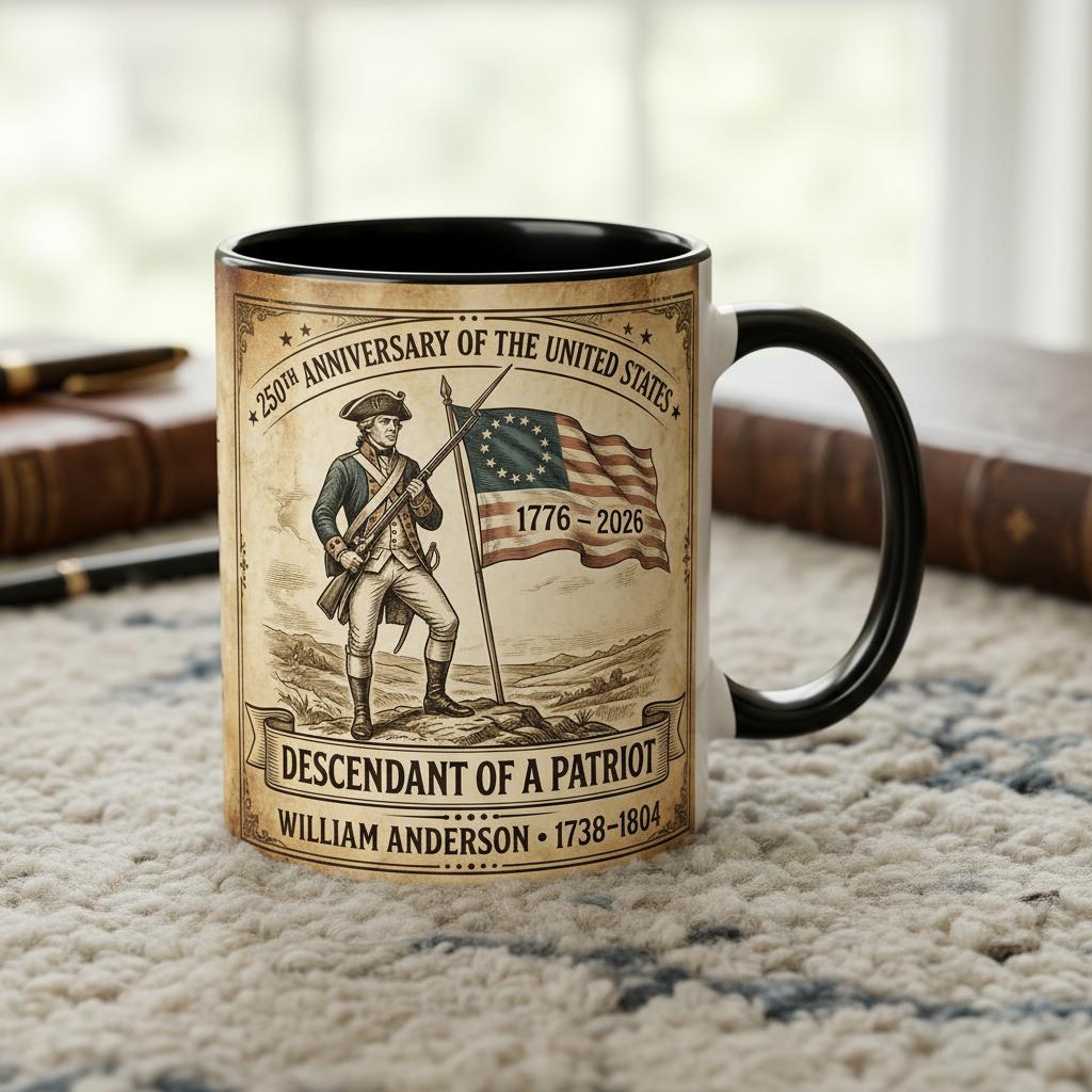 Personalized 250th Anniversary United States Mug, Descendant of a Patriot 1776–2026 Coffee Cup, Historic American Heritage Gift - image 4