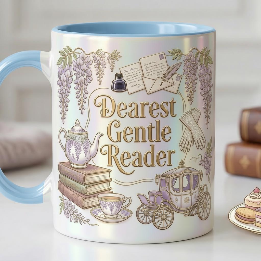 Dearest Gentle Reader Accent Mug,  Faux 3D Effect, Bookish Tea Lover Gift, Romance Reader Accent Mug, 2D Flat Cup - image 3