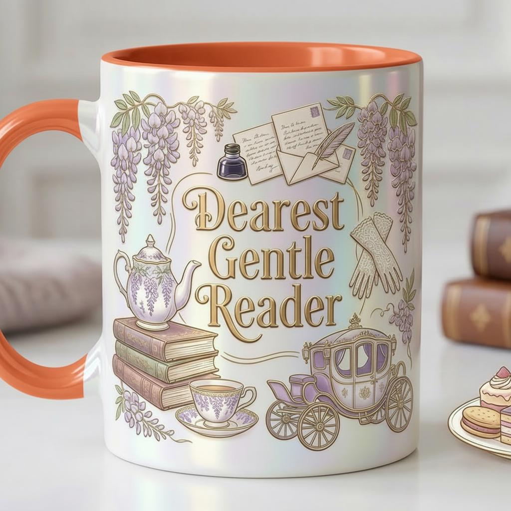 Dearest Gentle Reader Accent Mug,  Faux 3D Effect, Bookish Tea Lover Gift, Romance Reader Accent Mug, 2D Flat Cup - image 4