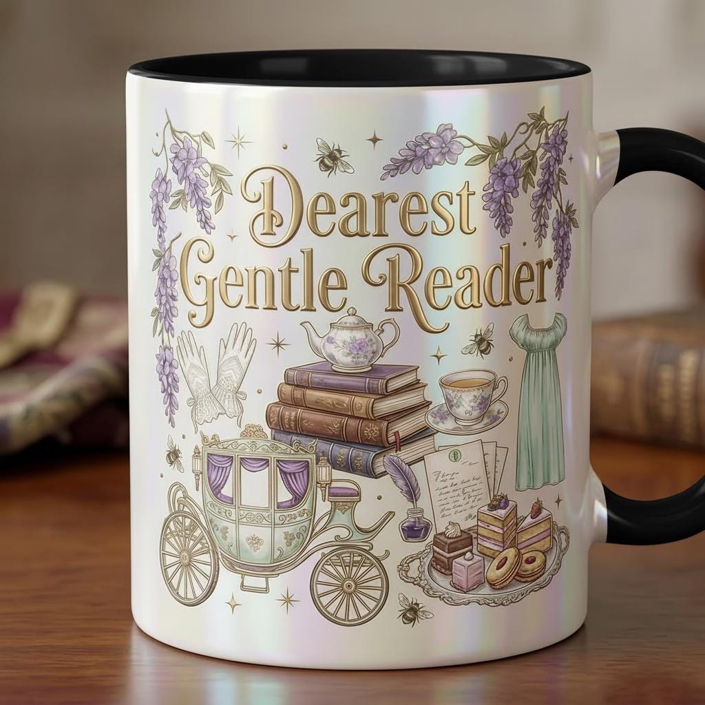Dearest Gentle Reader Faux 3D  Accent Mug, 2D Flat Cup, Bookish Tea Lover Gift, Romance Reader Accent Mug - image 2