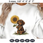 Cute Dachshund Puppy Sunflower Embroidery Design, Floral Dog Machine Embroidery File, Doxie Pet Portrait Gift, 5 Sizes, Digital Download - image 3