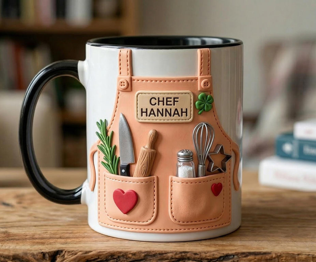 Personalized Baking Lover Mug, Baker Mug with Name, Baking Tools 2D Flat Coffee Cup, Mother's Day Gift