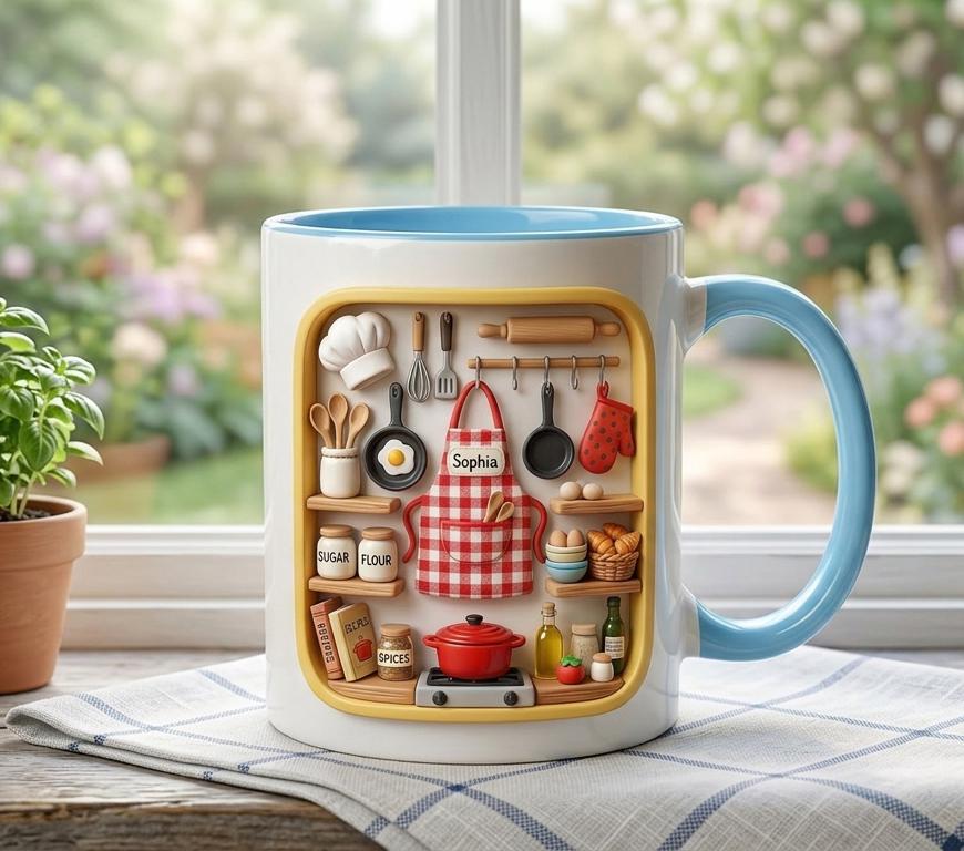 Personalized Baking Lover Mug, Baker Mug with Name, Baking Tools 2D Flat Coffee Cup, Mother's Day Gift - image 4