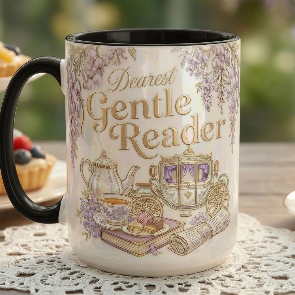 Dearest Gentle Reader Faux 3D Mug, Bookish Tea Lover, Romance Reader Gift, 2D Flat Mug - image 4