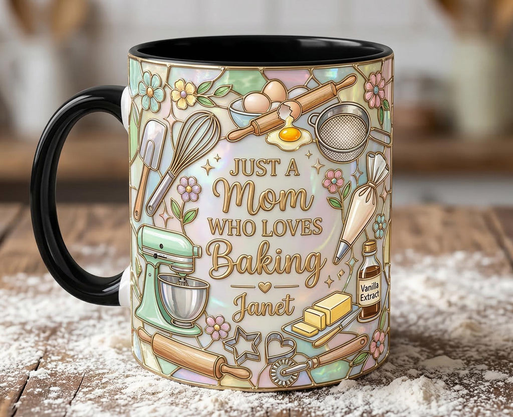 Personalized Baking Lover Mug, Baker Mug with Name, Just A Mom Who Loves Baking, Mother's Day Gift