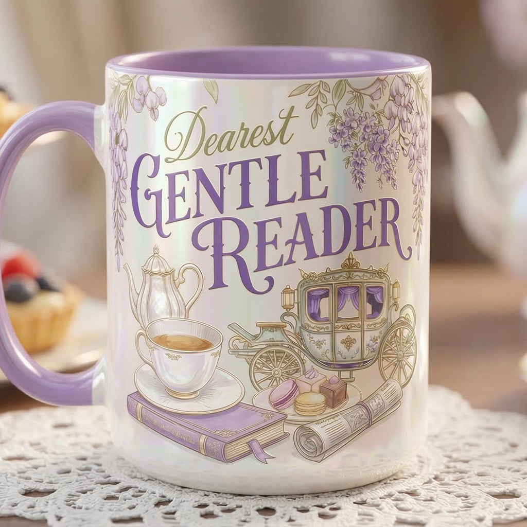 Bookish Dearest Gentle Reader Faux 3D Mug, Bookish Tea Lover, Romance Reader Gift, 2D Flat Mug