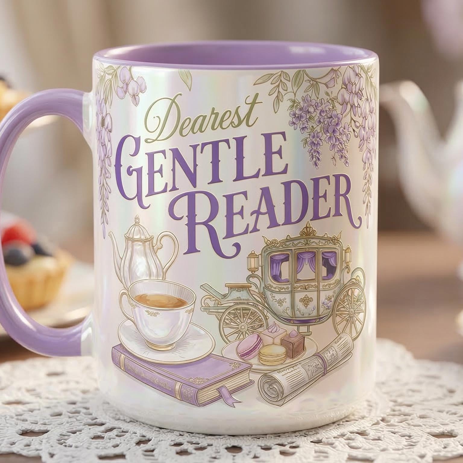 Bookish Dearest Gentle Reader Faux 3D Mug, Bookish Tea Lover, Romance Reader Gift, 2D Flat Mug