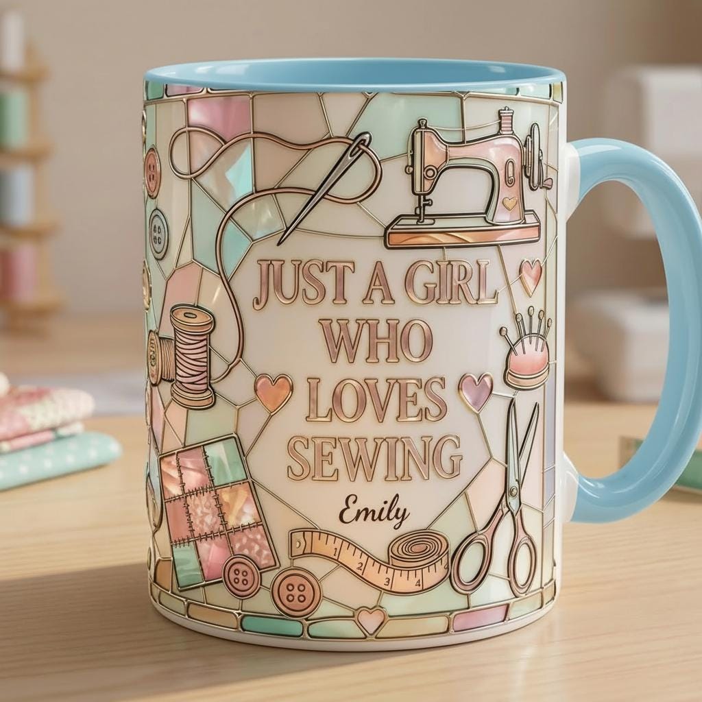 Personalized Sewing Machine Mug, 3D Effect Custom Craft Coffee Mug, Cute Sewing Lover Gift, Handmade Style Mug, 2D Flat Mug - image 4