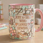 Personalized Sewing Machine Mug, 3D Effect Custom Craft Coffee Mug, Cute Sewing Lover Gift, Handmade Style Mug, 2D Flat Mug