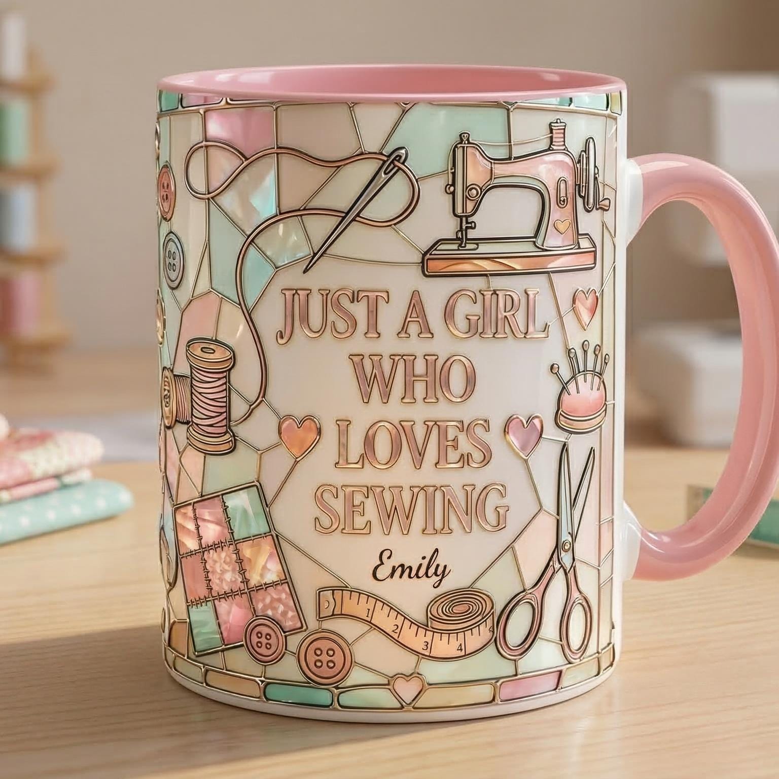 Personalized Sewing Machine Mug, 3D Effect Custom Craft Coffee Mug, Cute Sewing Lover Gift, Handmade Style Mug, 2D Flat Mug