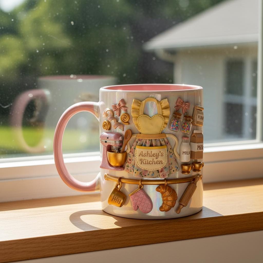 Personalized Baking Lover Mug, 3D Effect Custom Name Baker Mug, Apron Kitchen Coffee Cup, Mother's Day Gift - image 3