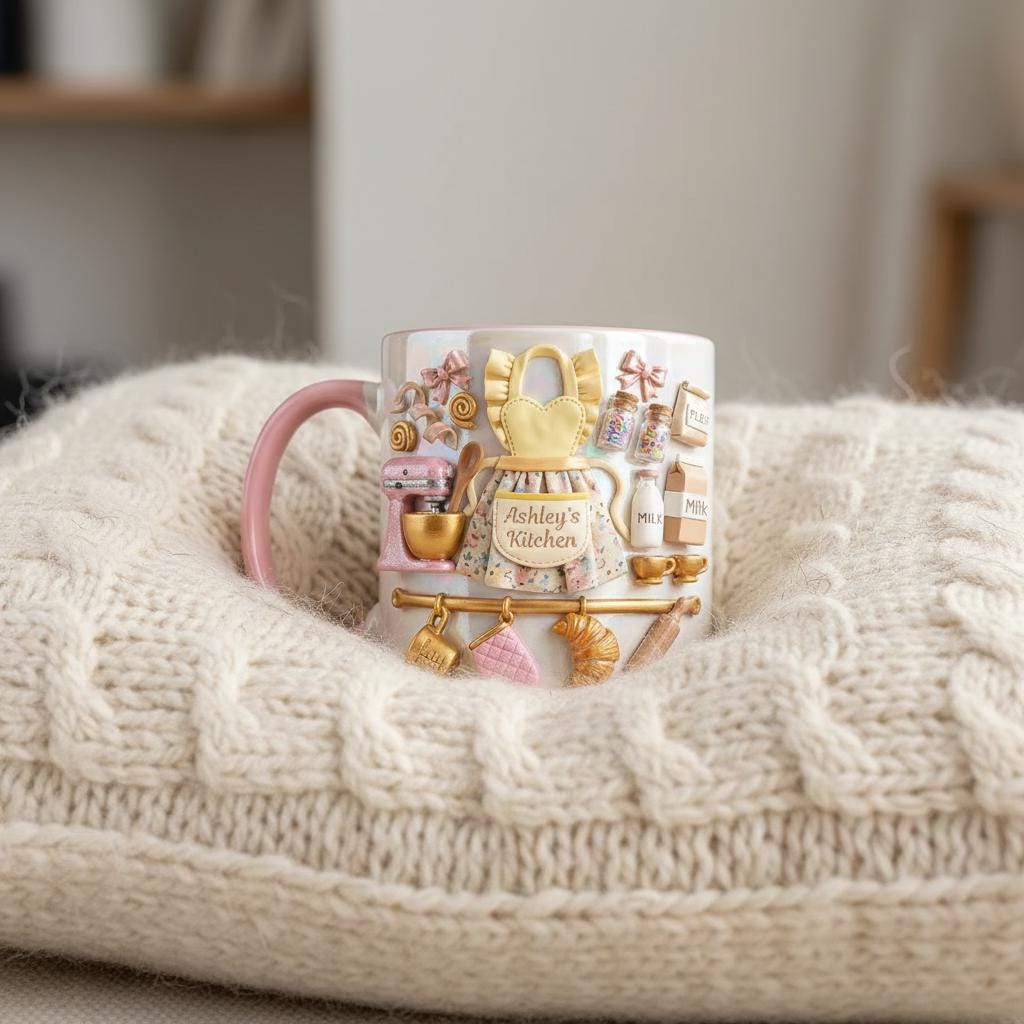 Personalized Baking Lover Mug, 3D Effect Custom Name Baker Mug, Apron Kitchen Coffee Cup, Mother's Day Gift - image 2