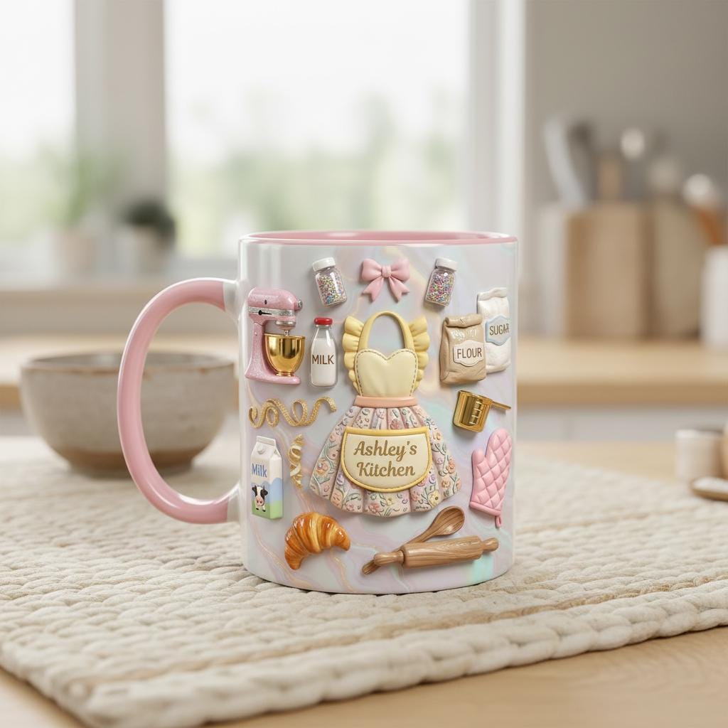 Personalized Baking Lover Mug, 3D Effect Custom Name Baker Mug, Apron Kitchen Coffee Cup, Mother's Day Gift - image 4