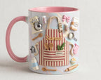 Personalized Baking Lover Mug, 3D Effect Custom Name Baker Mug, Apron Kitchen Coffee Cup, Mother's Day Gift