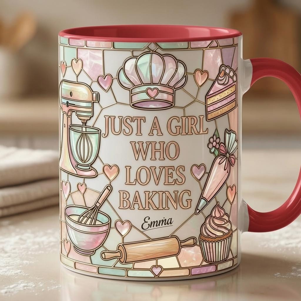 Personalized Baker Mug, Faux 3D Effect Baking Tools Design, Kitchen Gift, Baking Lover Gift, 2D Flat - image 5