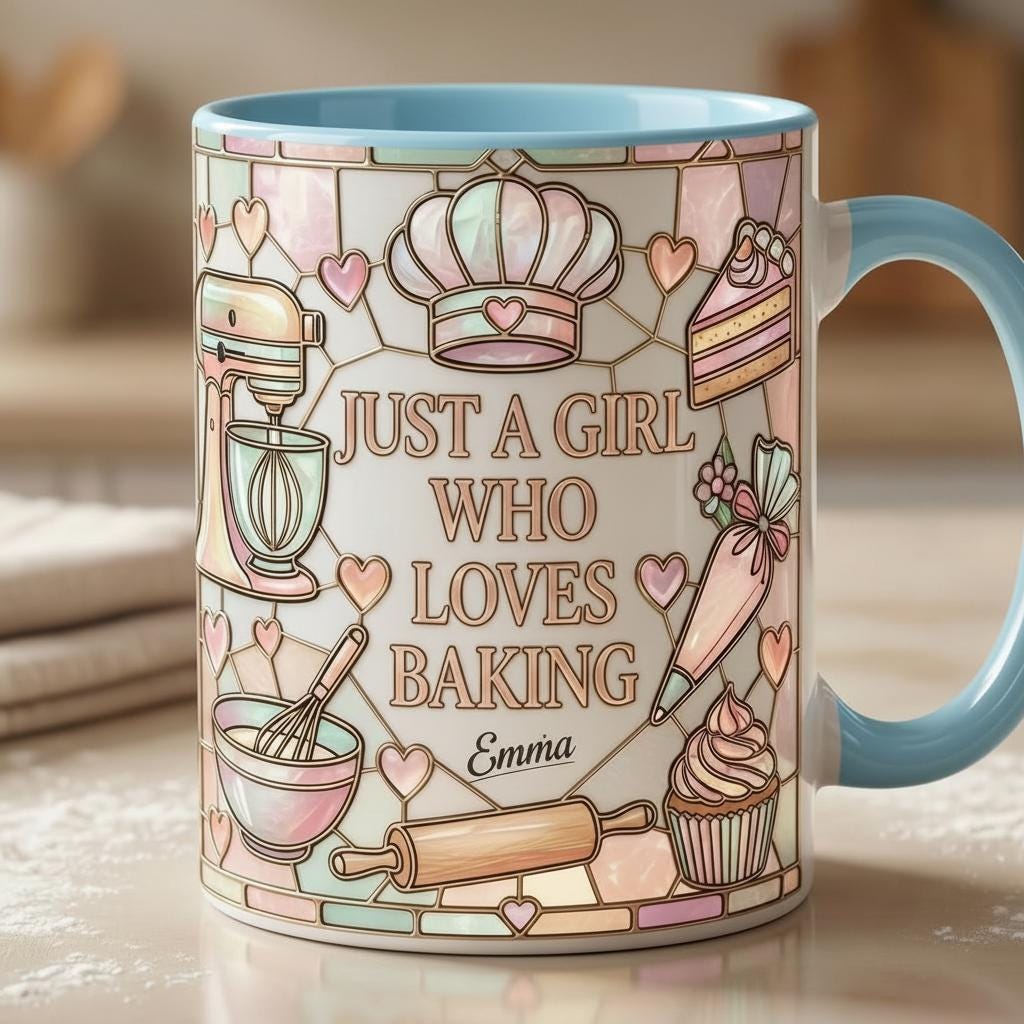 Personalized Baker Mug, Faux 3D Effect Baking Tools Design, Kitchen Gift, Baking Lover Gift, 2D Flat - image 3