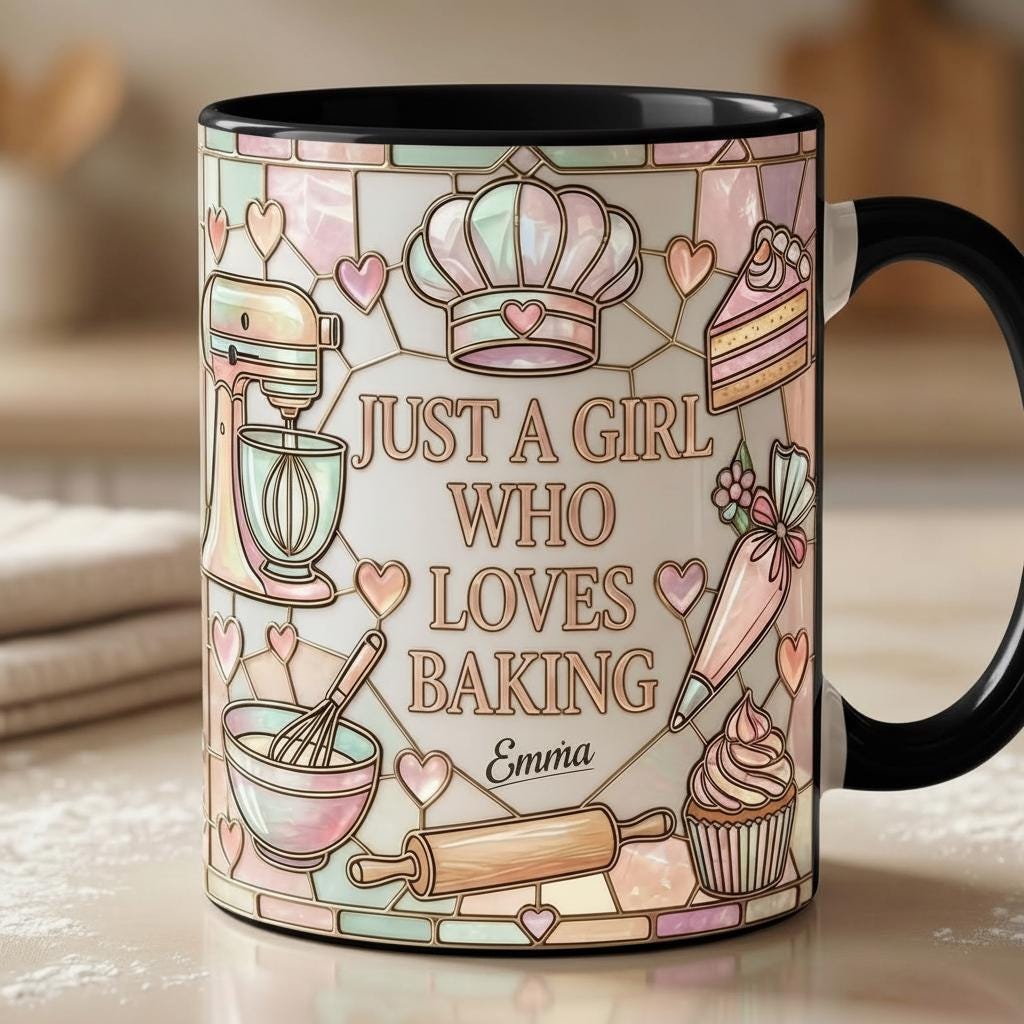 Personalized Baker Mug, Faux 3D Effect Baking Tools Design, Kitchen Gift, Baking Lover Gift, 2D Flat - image 4