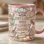 Personalized Baker Mug, Faux 3D Effect Baking Tools Design, Kitchen Gift, Baking Lover Gift, 2D Flat