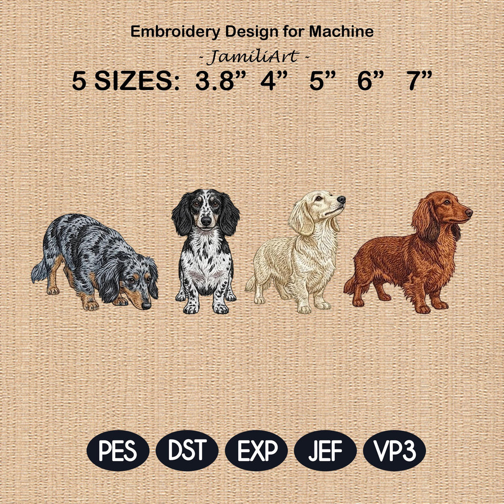 Dachshund Dog Embroidery Design, Cute Doxie Multi Pose, Wiener Dog File, Pet Portrait Design, Machine Embroidery, 5 Sizes, Digital Download