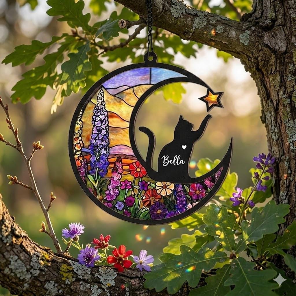 Personalized Cat Memorial With Cat Suncatcher, Custom Loss Of Cat Sympathy Gift, Gift For Cat Lovers, , Pet lover Gift, Window Hanging - image 7