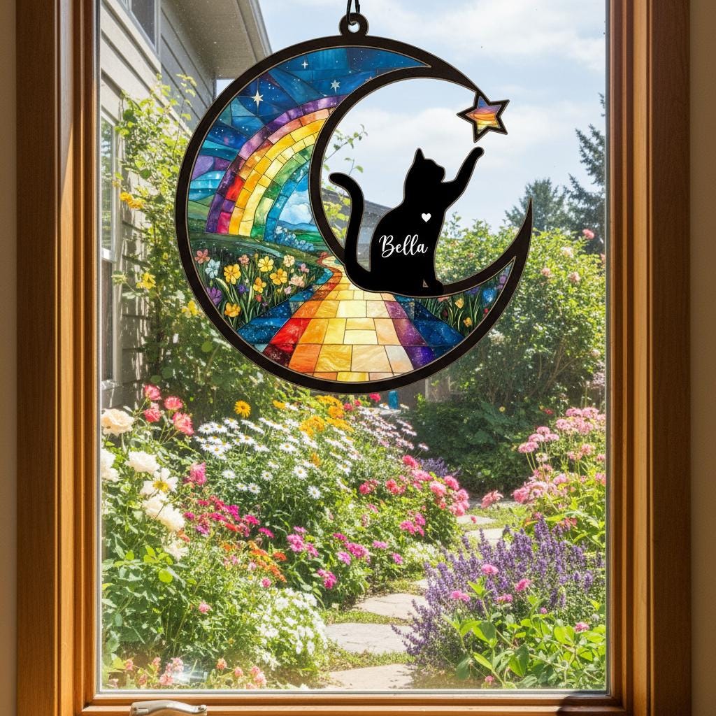 Personalized Cat Memorial With Cat Suncatcher, Custom Loss Of Cat Sympathy Gift, Gift For Cat Lovers, , Pet lover Gift, In Loving Memory - image 4