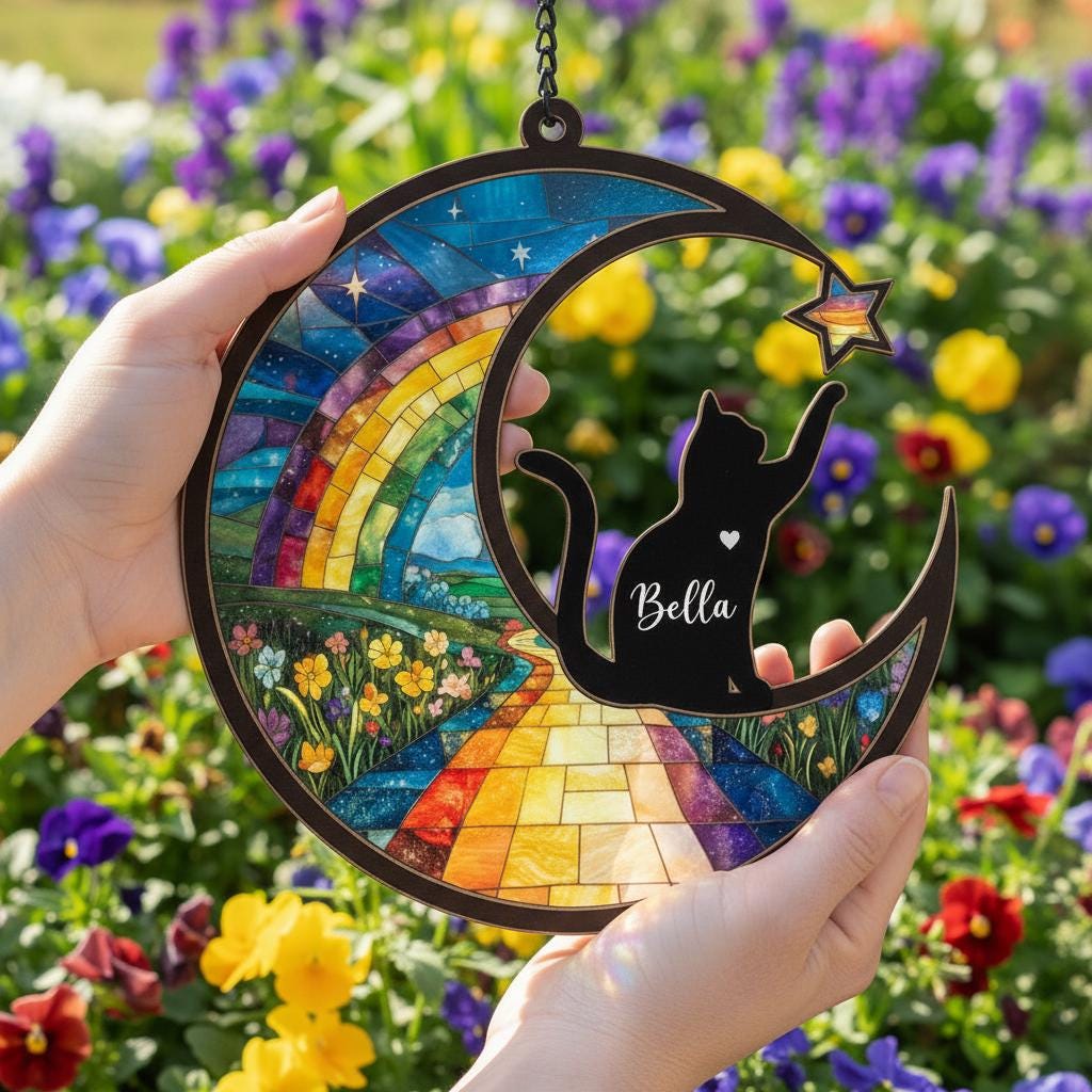 Personalized Cat Memorial With Cat Suncatcher, Custom Loss Of Cat Sympathy Gift, Gift For Cat Lovers, , Pet lover Gift, In Loving Memory - image 5