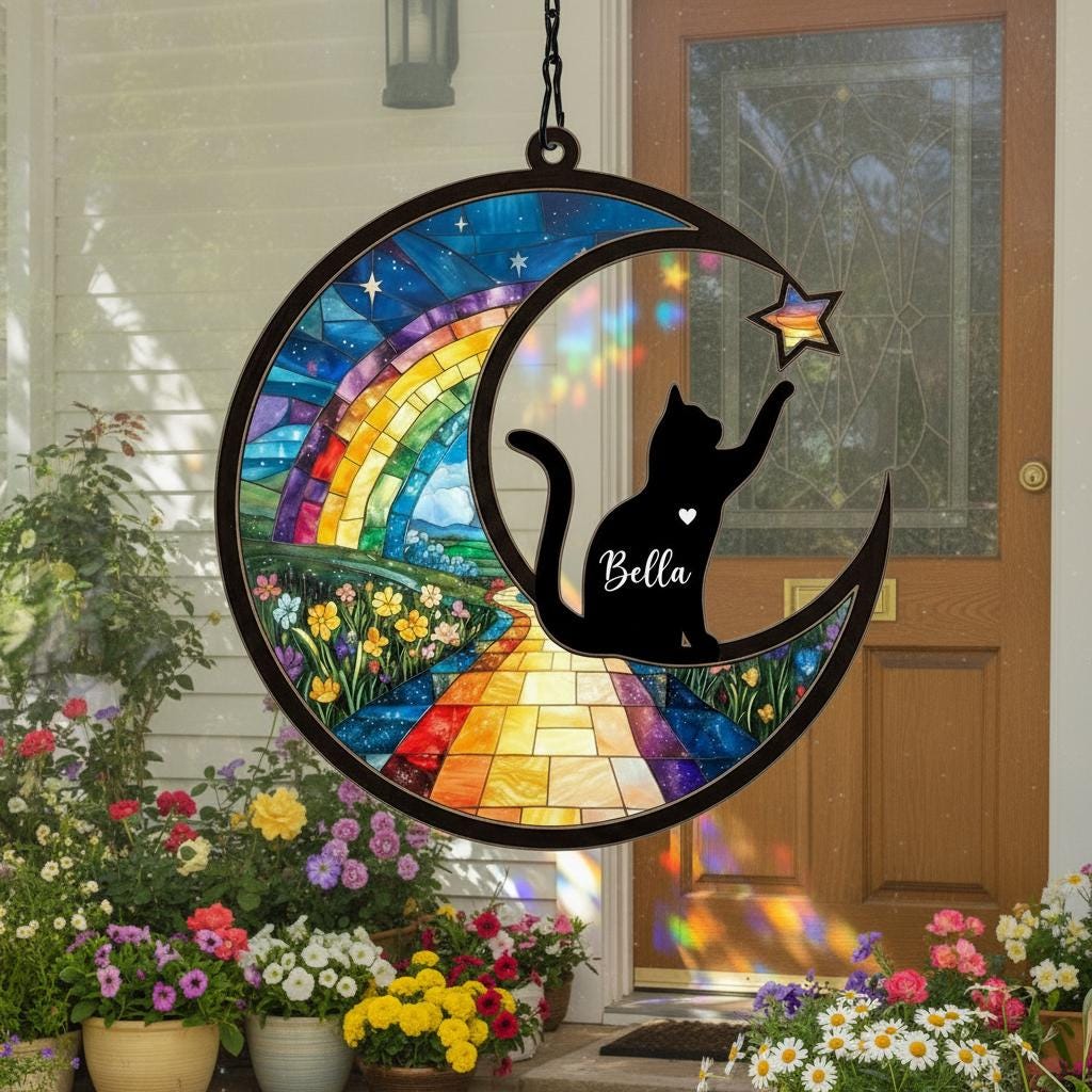 Personalized Cat Memorial With Cat Suncatcher, Custom Loss Of Cat Sympathy Gift, Gift For Cat Lovers, , Pet lover Gift, In Loving Memory - image 6