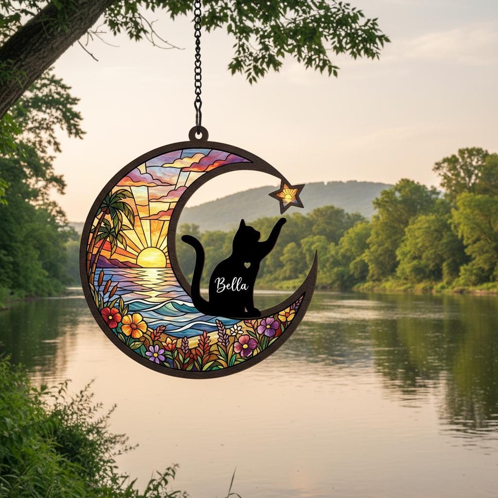 Personalized Cat Memorial With Cat Suncatcher, Custom Loss Of Cat Sympathy Gift, Gift For Cat Lovers, ,In Loving Memory, Pet lover Gift - image 3